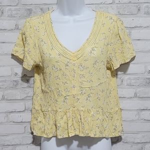 Hippie Rose Floral Daisy Lace Trim Blouse